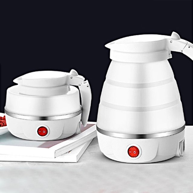 Calentador De Agua De Tetera Portátil Mini hervidor de agua portátil plegable, hervidor de agua plegable de silicona para acampar (blanco UE)