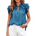thumbnail image 2 of B91xZ Tops Hauts pour Femmes V Cou Manches Courtes Slim T-shirts Printemps Mode Aller Crop Bleu M, 2 of 4