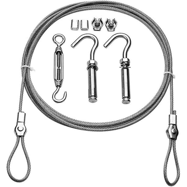 Kit de colgador de cuerda de acero inoxidable de metros, cuerda de cable de acero inoxidable, tendedero para exteriores, cable de acero para exteriores, para cuerda de tienda, tendedero TUNC Sencillez