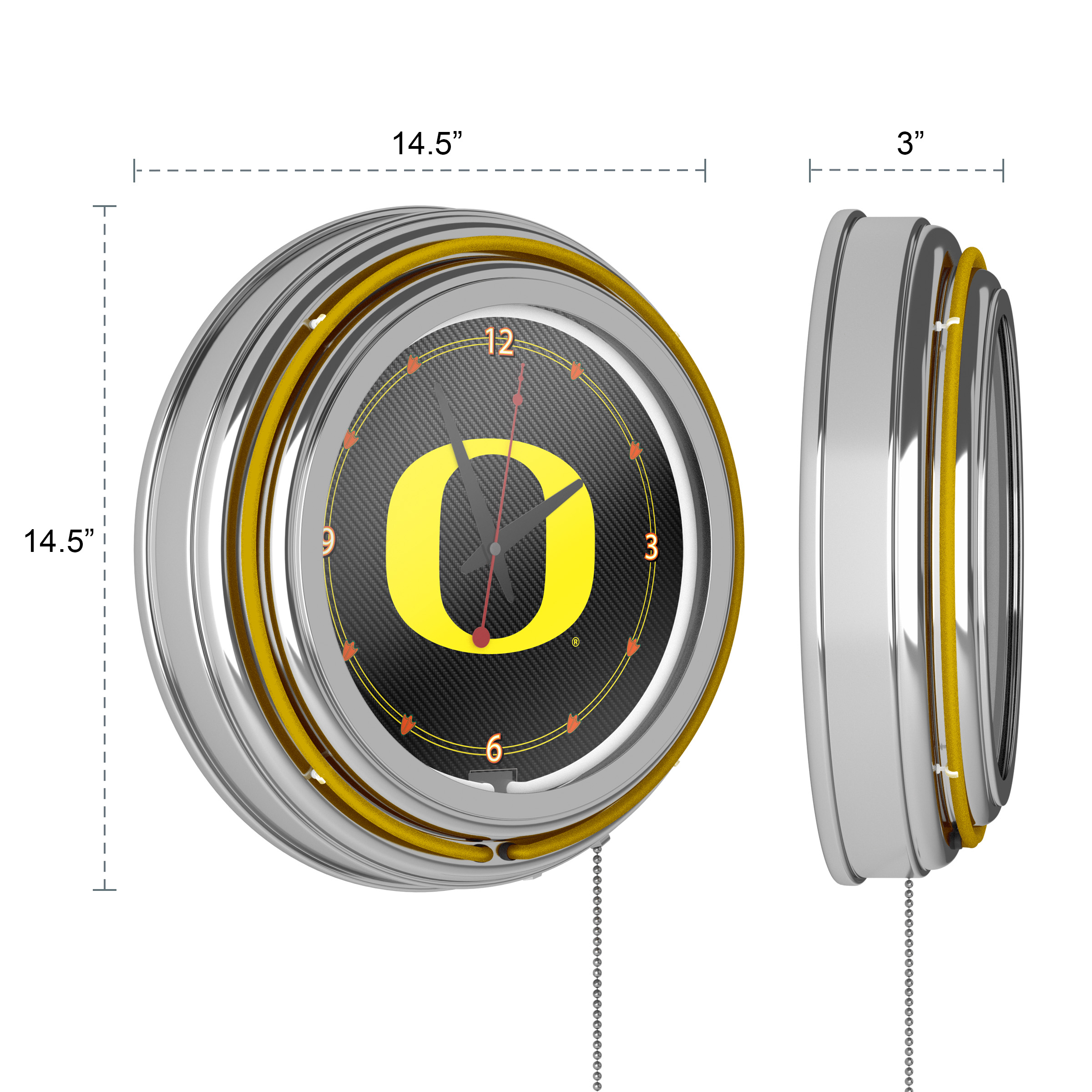 University of Oregon Chrome Double Rung Neon Clock - Carbon Fiber - image 3 of 6