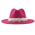 thumbnail image 1 of Fedora Hat, Classic Stylish Wide Brim Hat Sombreros Rose Red, 1 of 2