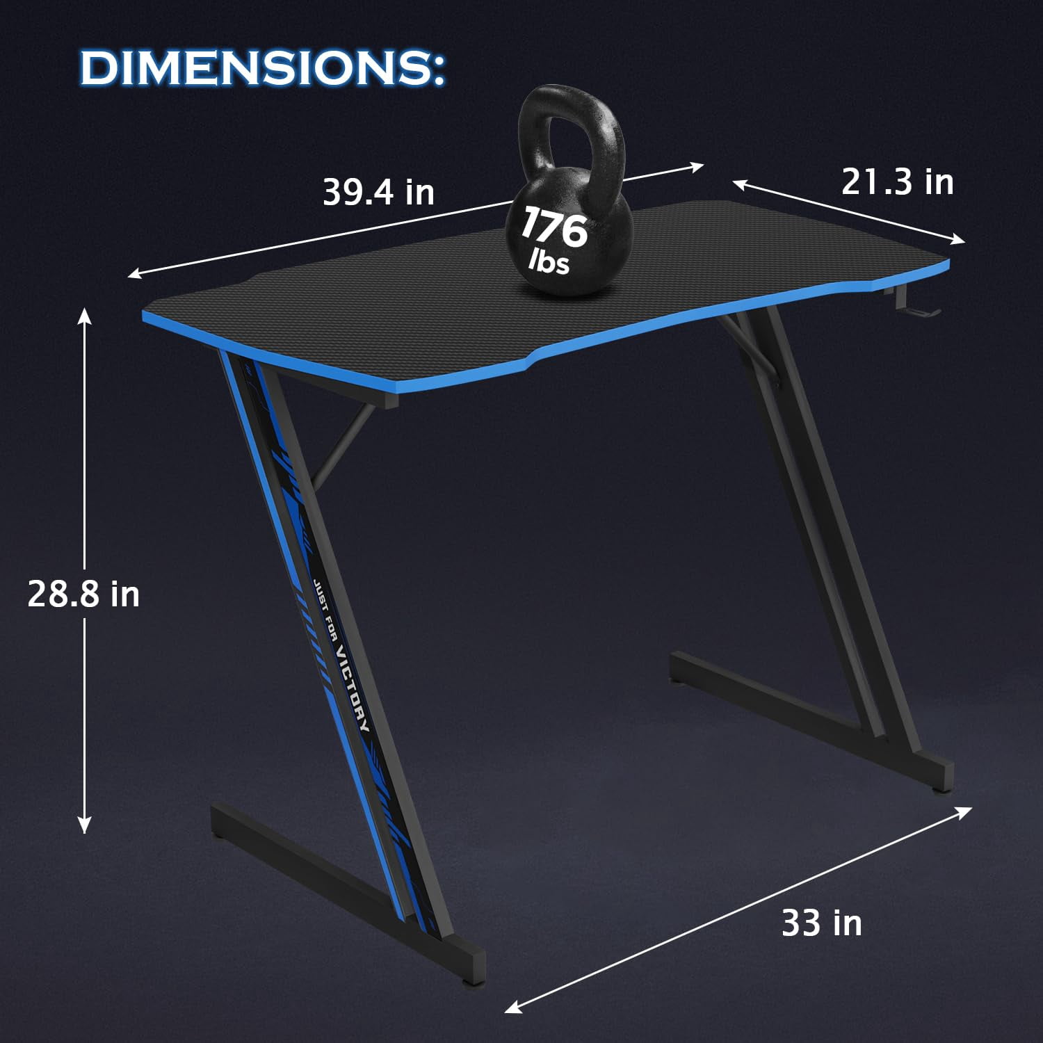 PayLessHere 39 Inch Z-Shaped Gaming Desk with Headphone Hook,Blue