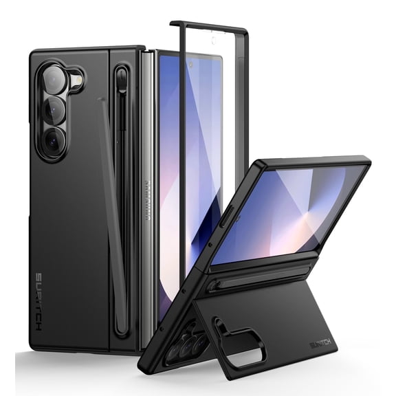 Suritch Phone Case for Samsung Galaxy Z Fold 6 with Kickstand and S Pen Holder [S Pen NOT Included], Built-in Screen Protector, Black