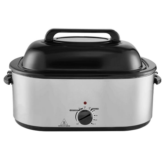 KFFKFF Electric Turkey Oven, 26 QT Capacity with Auto-Basting Cover, 1450W, Features Defrost & Keep Warm Settings, Temperature Control, Includes Detachable Pan & Rack