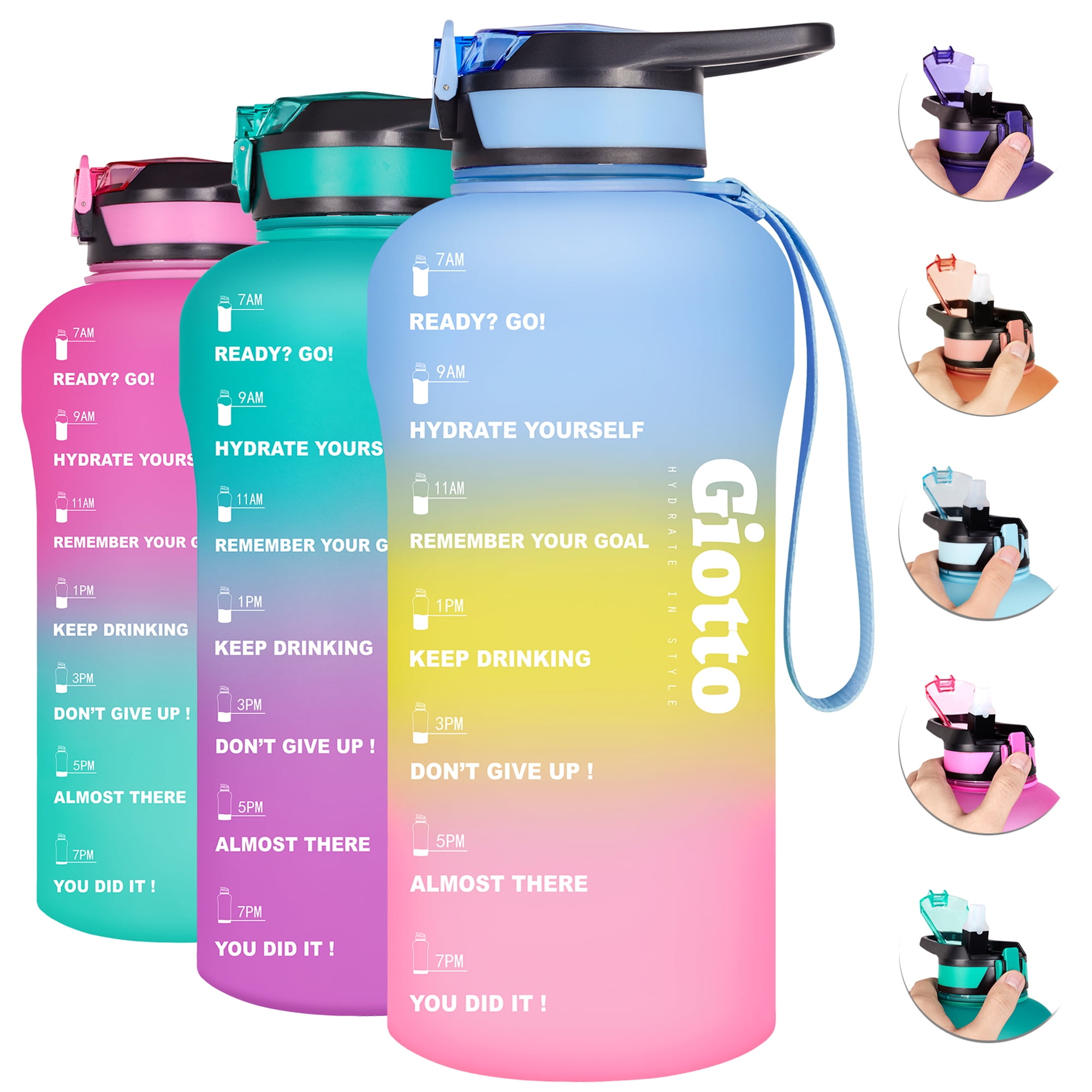 Giotto 64 oz/128 oz Motivational Water Bottle with Time Marker & Removable straw,Leakproof BPA Free Wide Mouth Sports Water Jug with Handle to&nbs 