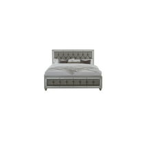Homestock Contemporary Chic Queen Bed Made With Silver Champagne Tone Finish.4 Slats, Upholstered Headboard, Minor Trim Accents, 89.20" X 62.99" X 56.06", Silver