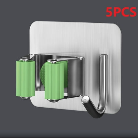 

ALSLIAO 5x 304 Stainless steel mop with hook punch-free Broom Holder for Cabinet Balcony