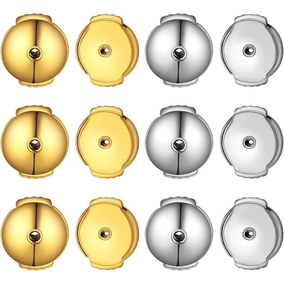 12pcs Stainless Steel Locking Earring Backs Hypoallergenic Secure No-Pain Spring Earring Backs Stoppers Replacements for DIY Diamond Studs Earrings Notched Posts, 2 Colors