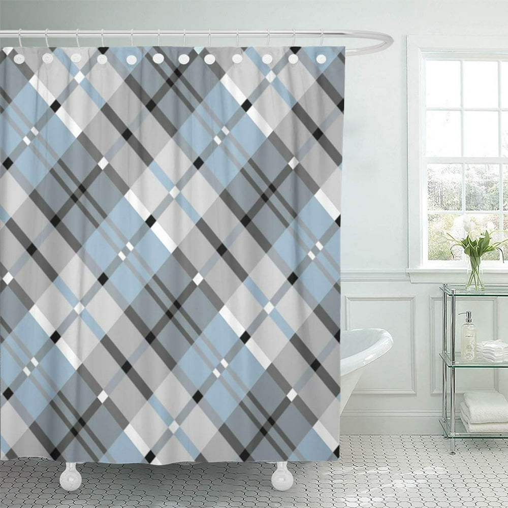 CYNLON Tartan Modern Plaid Pattern in Grey and Blue Winter Bathroom