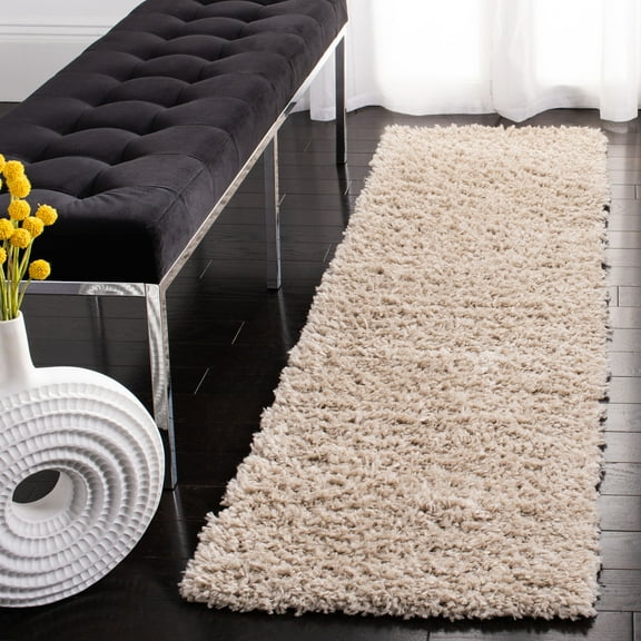 SAFAVIEH August Sophia Solid Shag Runner Rug, Beige, 2' x 13'