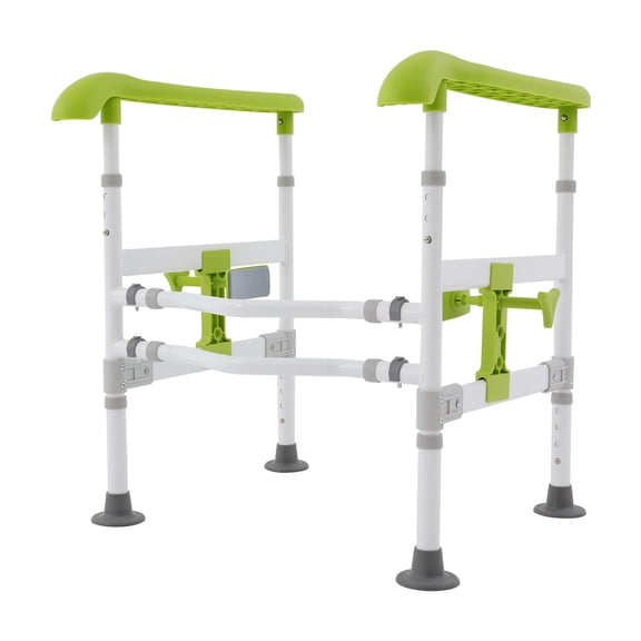 Green Toilet Safety Rails for Elderly, Adjustable Height & Width Toilet Arms, Toilet Safety Frame with 330 lbs Load Capacity, Universal Fit for Various Toilet Shapes, Easy Installation
