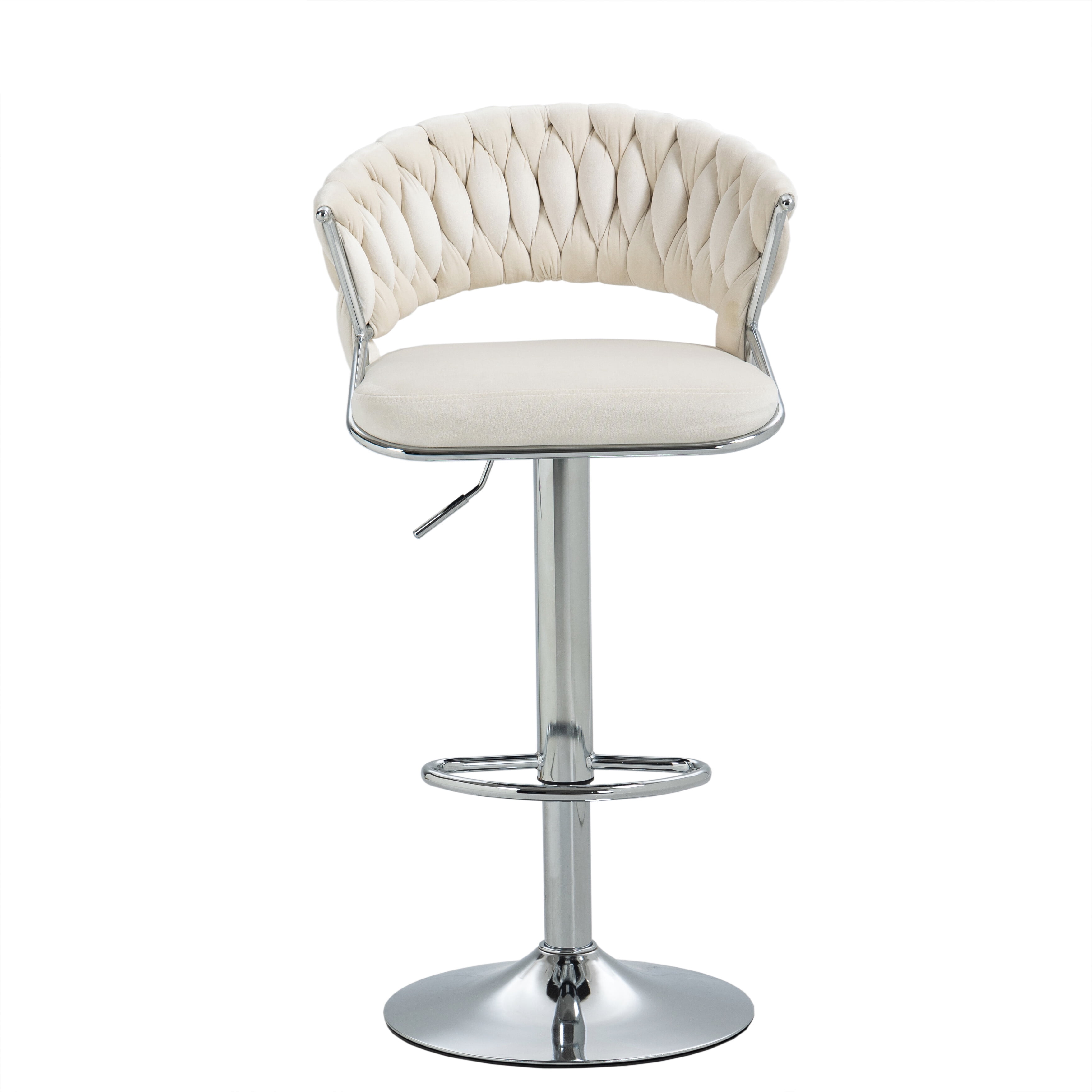 UIXE Ivory Bar Stools Set of 2 Modern High Back Swivel Barstool for Kitchen Counter Square Island, Velvet