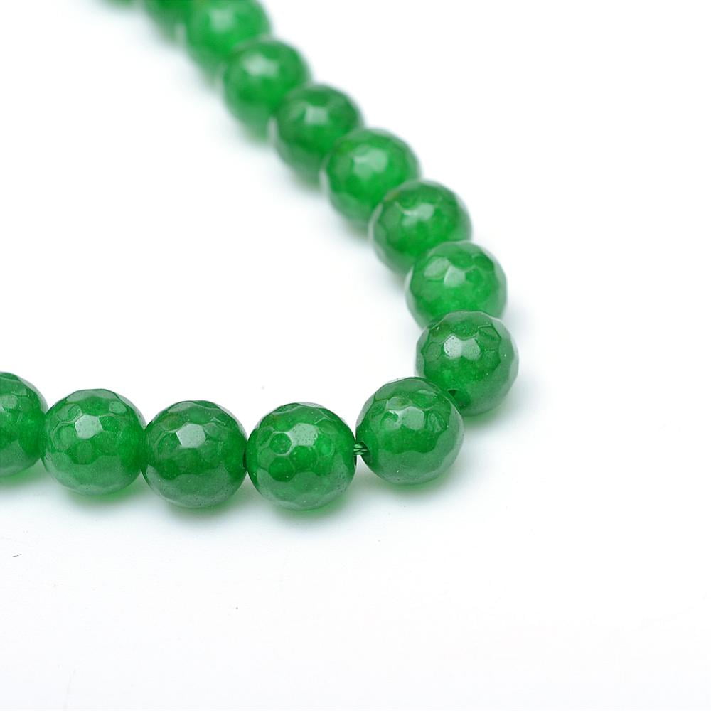 Natural White Jade Bead Strands Dyed Faceted Round Green 8~9mm Hole: 1mm about 46pcs/strand 14.76~14.96 inch(37.5~38cm)