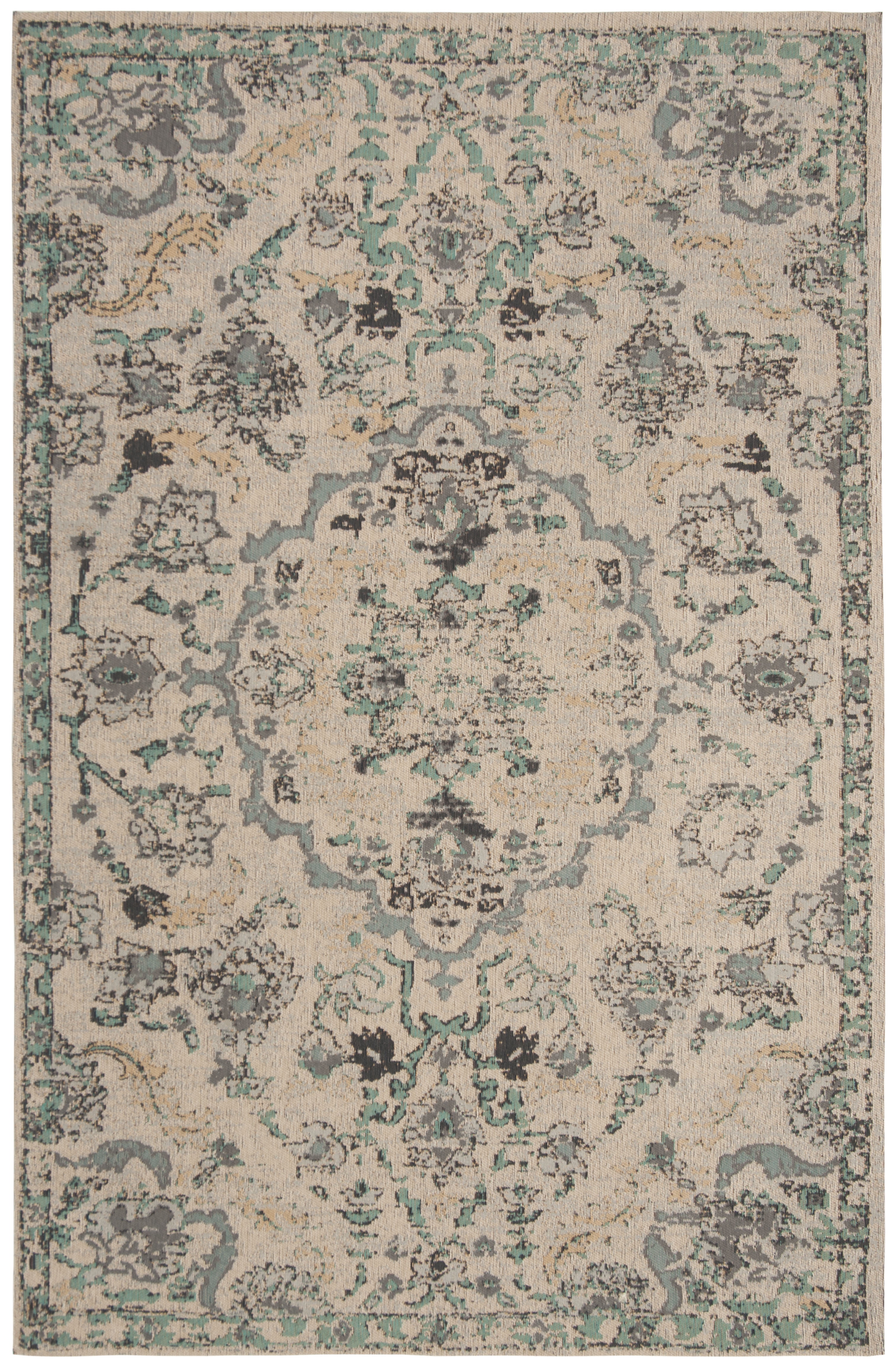 SAFAVIEH Classic Vintage Dimitri Floral Bordered Polyester Area Rug, Grey/Turquoise, 6' x 9'