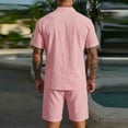 thumbnail image 5 of JAJAHO Mens Linen Shirt And Shorts Set Summer Short Sleeve Casual Breathable Comfortable Solid Color V Neck Shirts For Business Travel 2 Piece Cozy Outfit, 5 of 5