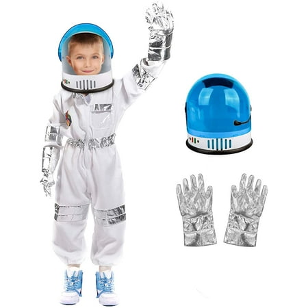 Gold Toy Astronaut Costume for Kids - Children Space-Suit with Astronaut-Helmet, Birthday Gifts for Boys Girls, Toddlers Pretend Role Play Dress Up