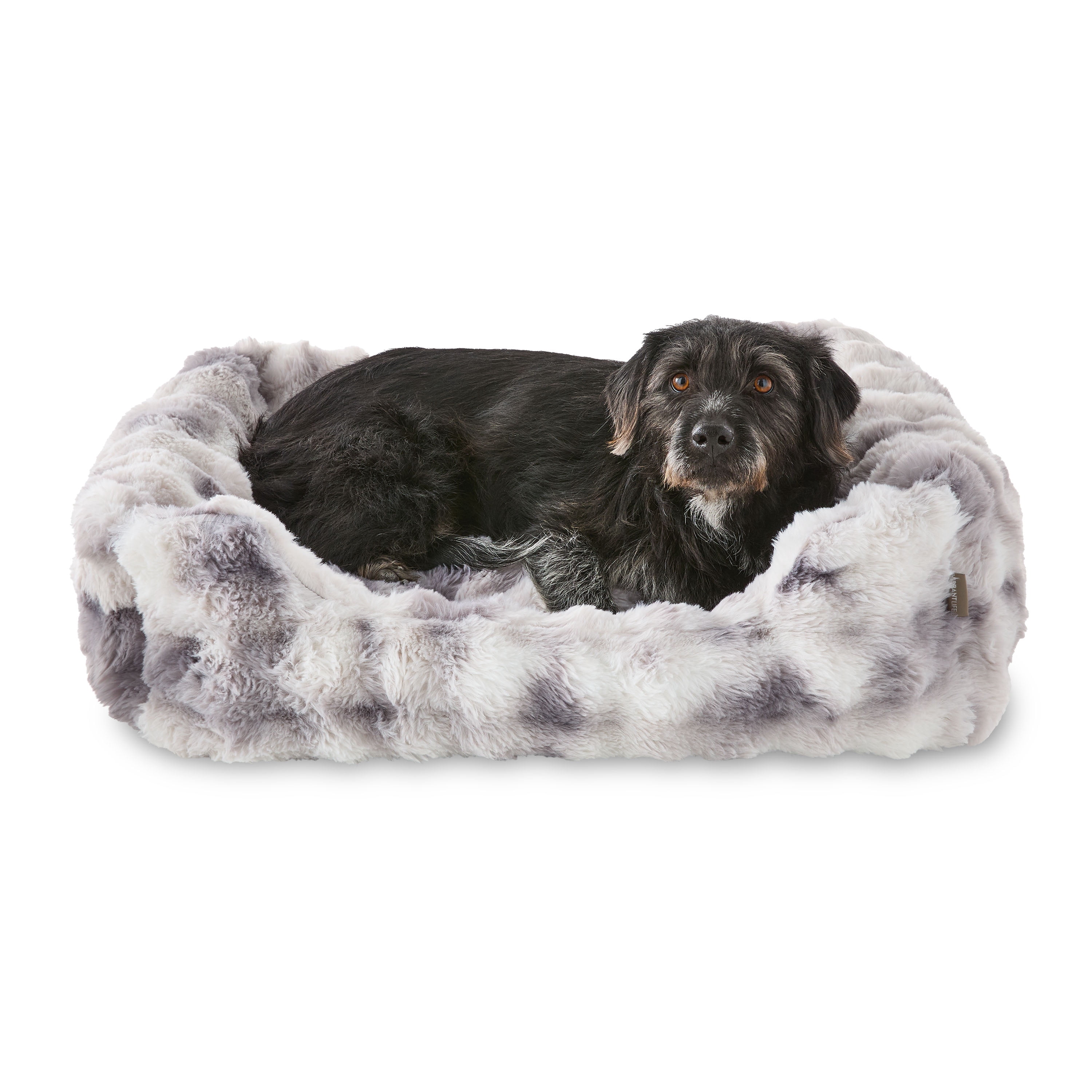 Vibrant Life Large Bubble Faux Fur Orthopedic Cuddler Pet Bed, Black and White, 30" x 27"