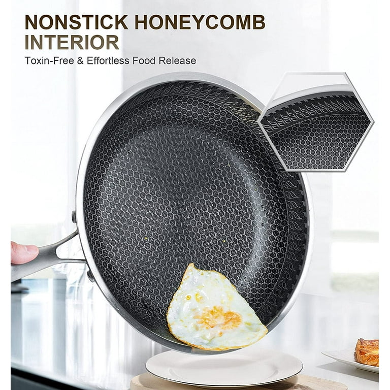 12 Inch Frying Pan with Lid, Stainless Steel Frying Pan Nonstick with  Honeycomb Coating, Nonstick Fry Pan with Lid, Large Frying Pan Triply  Skillet - Induction Compatible 