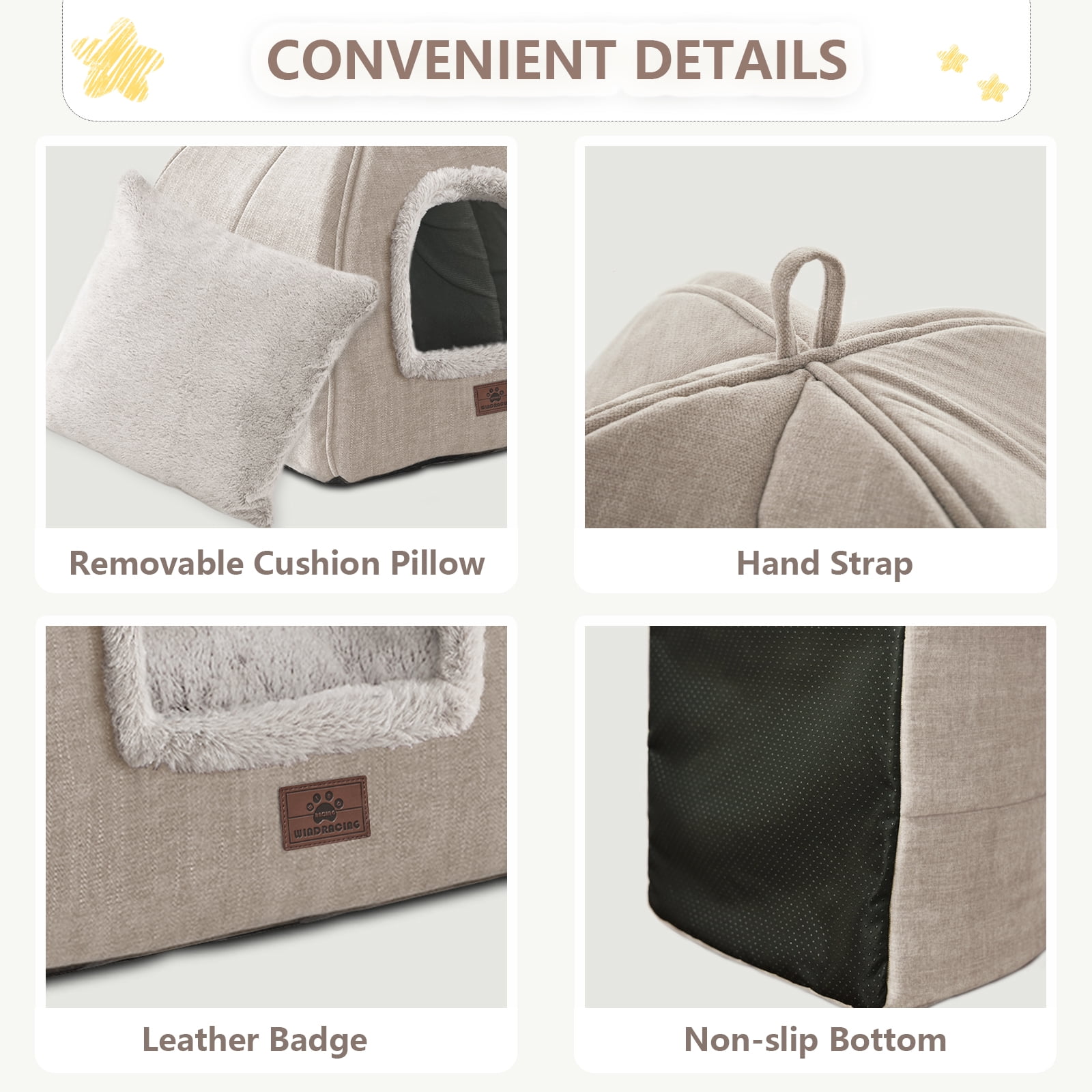 Cat Bed for Indoor Cats - Cat Cave Bed Cat House Cat Tent with Removable Washable Cushioned Pillow