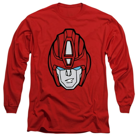 Transformers Hot Rod Head Long Sleeve Adult 18/1 T-Shirt Red
