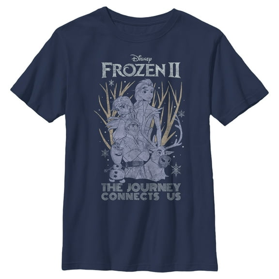 Boy's Frozen 2 Vintage Journey Connects Graphic Tee Navy Blue Large