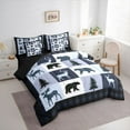 thumbnail image 3 of Feelyou Farmhouse Moose Bear Bedding Comforter Set 7pcs, Retro Navy Stripes Buffalo Queen Bedding Sets, Rustic Tree Botanical Reversible Queen Sheet Sets, Microfiber Bedroom Decor, 3 of 7