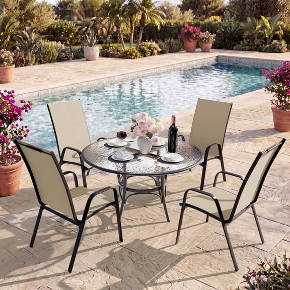 NAPWANT Patio Dining Chairs, Set of 4 Stackable Outdoor Chairs, All-Weather Space Saving Design, Beige