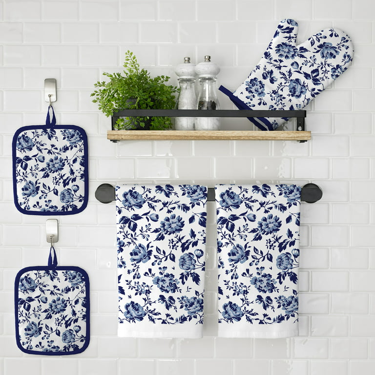 Mainstays Kitchen Towel, Oven Mitt & Pot Holder Kitchen Set, 5 Piece, Navy  Blue 