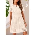 thumbnail image 4 of Wrongduck Women's Hollow Out Lace Dress 2026 Summer V Neck Mini Dress Short Sleeve A Line Vacation Party Outfit, 4 of 16