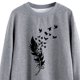 thumbnail image 3 of Sudadera de mujer con cuello redondo y manga larga con estampado de plumas, Jersey informal holgado para mujer, Top con patrón gris y negro XL, 3 of 6