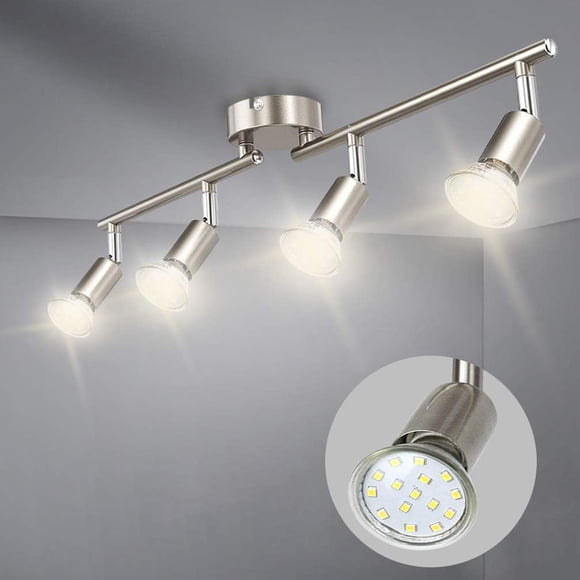 Indoor Led Track Lighting Kit, Matt Nickel Finish 4-Way Ceiling Spotlights with Multi-angle Illumination, Perfect for Creating a Romantic Atmosphere