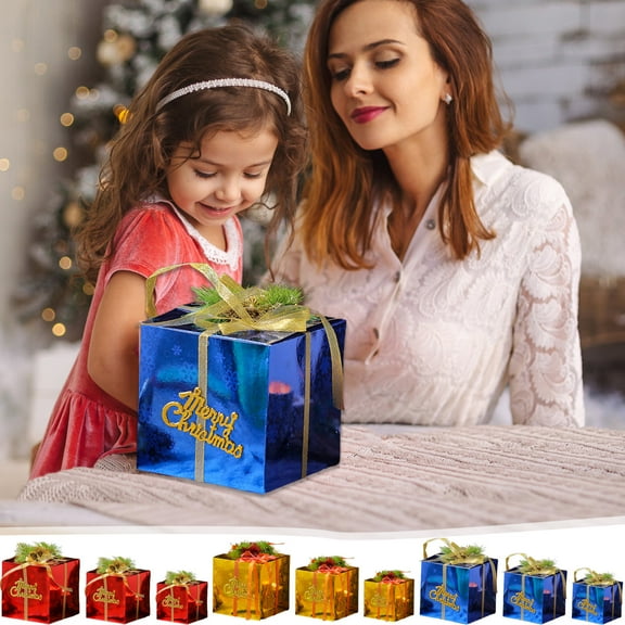 MXTPOV Yellow Christmas Gift Boxes, 5.9in Merry Christmas Gift Boxes with Lids, Glitter Gift Box with Bow Ribbons, Christmas Boxes for Gifts, Small Gift Boxes for Holiday Party