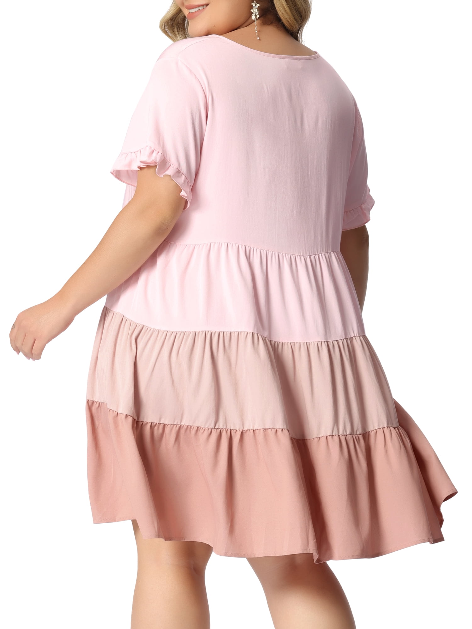 DARING DIVA Babydoll Ruffle Flowy Swing Hem Chambray Mini Dress 4X Pink