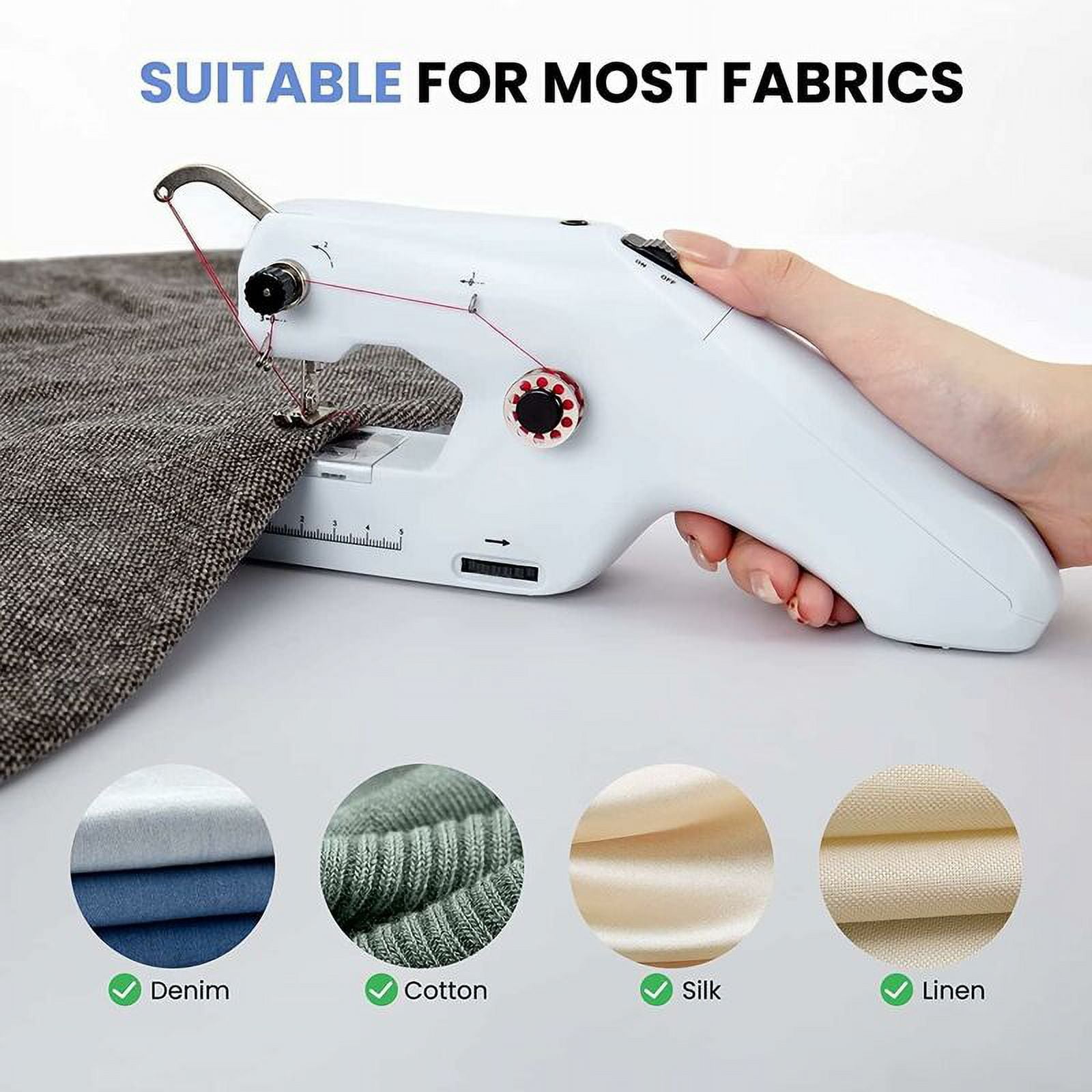 White - Portable Double Thread Sewing Machine, Portable Mini Electric Sewing Machine for Adult Beginners, Easy to Use and Fast Sewing, Suitable for Clothes,