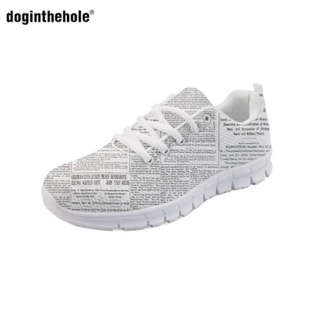 Zapatos planos Doginthehole de enfermera con diseño de periódico para mujer, zapatillas ligeras con cordones de malla para despertar, calzado transpirable de verano para damas y niñas.