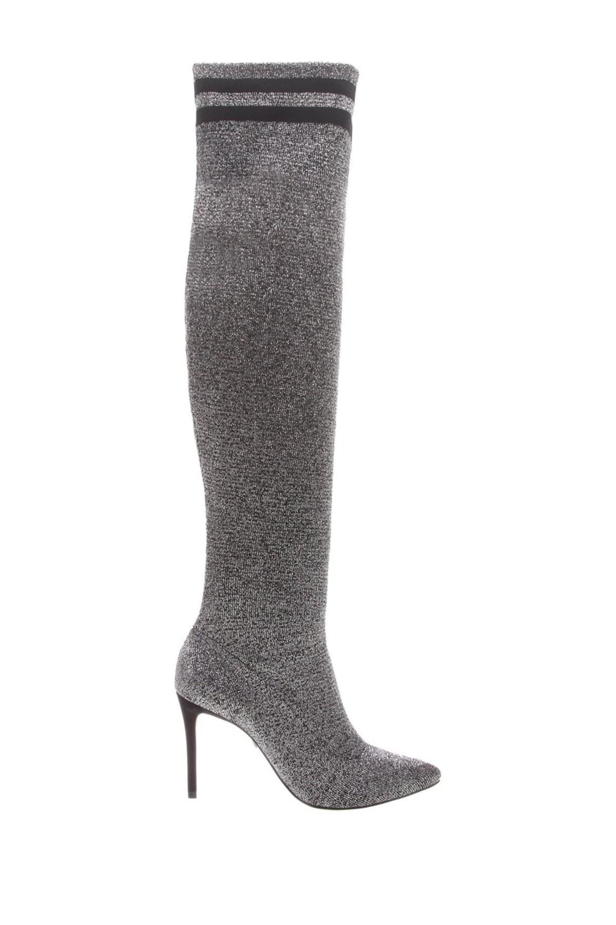 Schutz Shoes - Schutz Ursula Stretch Knee High Boots - Silver / Black ...