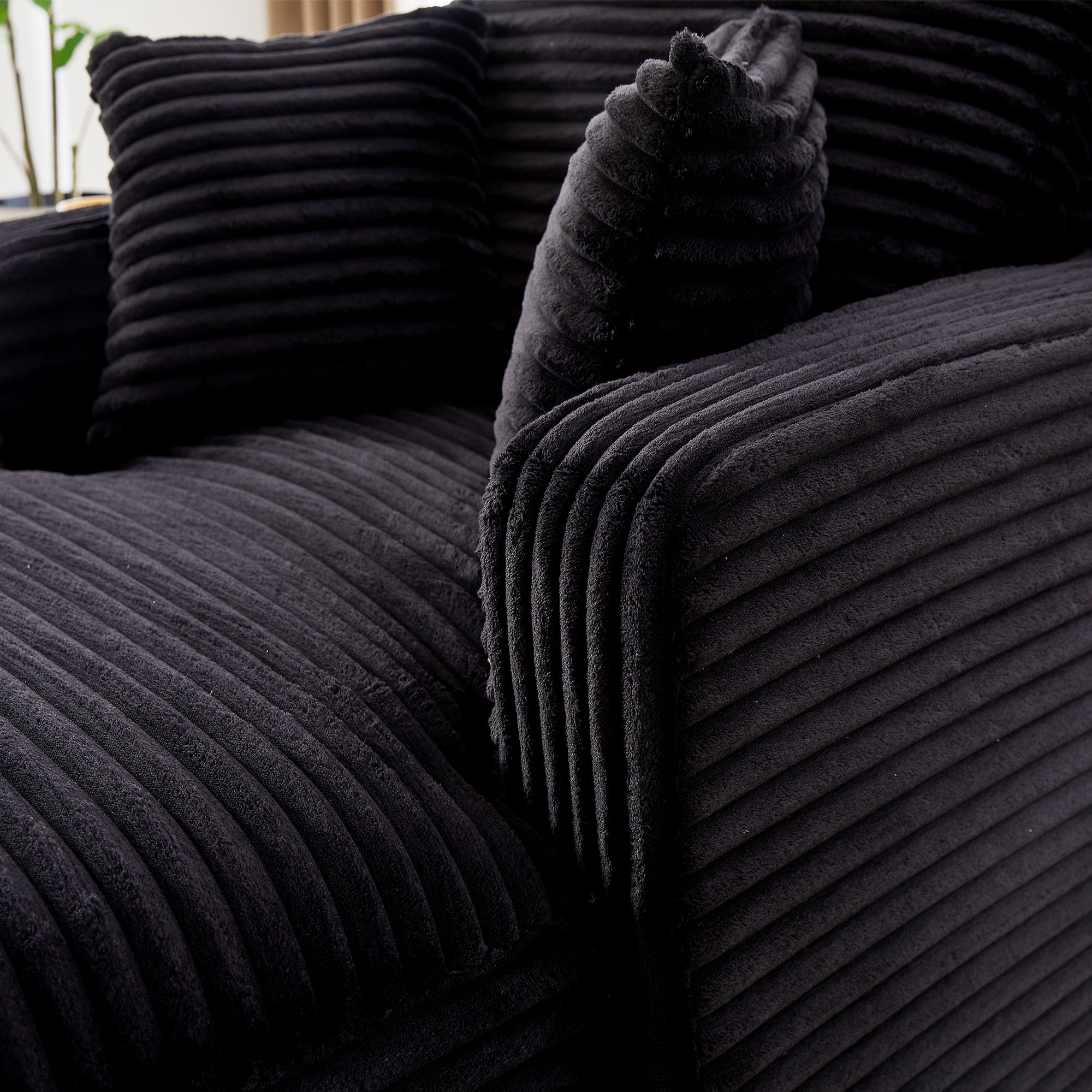 MAYEERTY Corduroy Single Chaise Lounge Sofa, Modern Comfy Sleeper Couch for Apartment, 65×39" Black