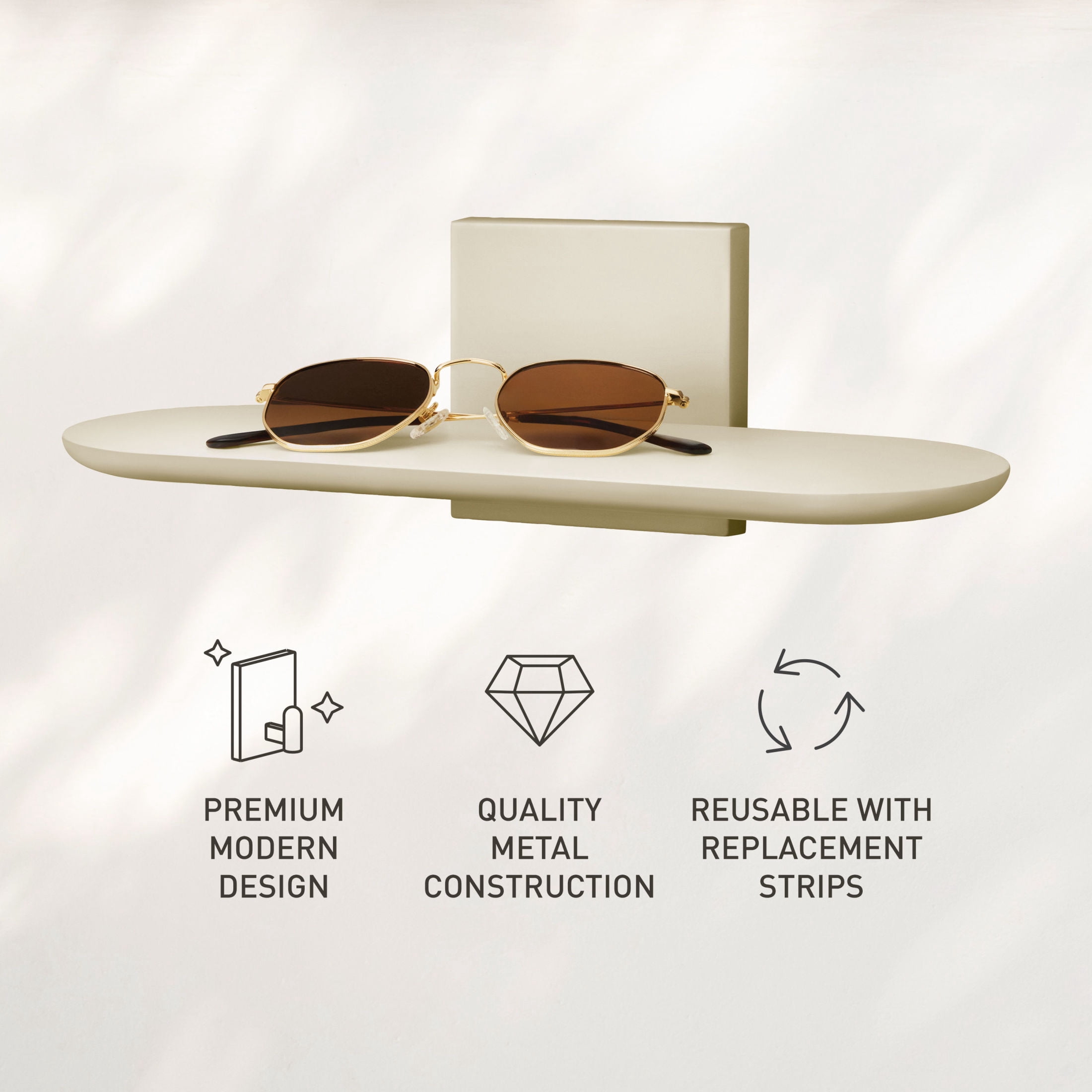 Command Decor Metal Wall Shelf, Light Beige, Holds 5 lbs, 1 Shelf, 8 Large Adhesive Strips