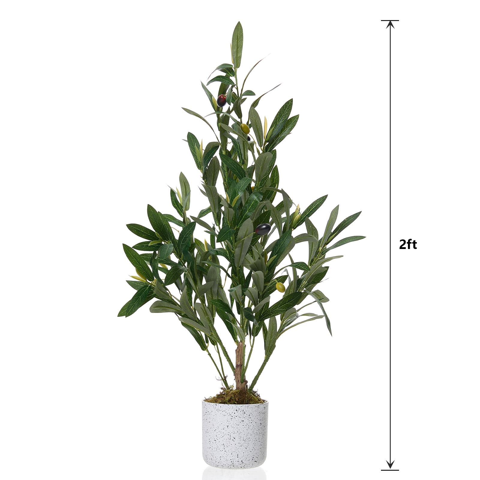 2FT Faux Olive Tree, Artificial Olive Trees with Lifelike Olive Branche and Fruits, Fake Floor Plants with Pot for Indoor Home Office Living Room Outdoor Decor