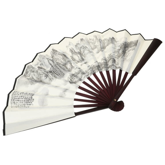 Bamboo Silk Print Chinese Antique Style Men's Folding Fan Handheld Literary Fans Man Cloth