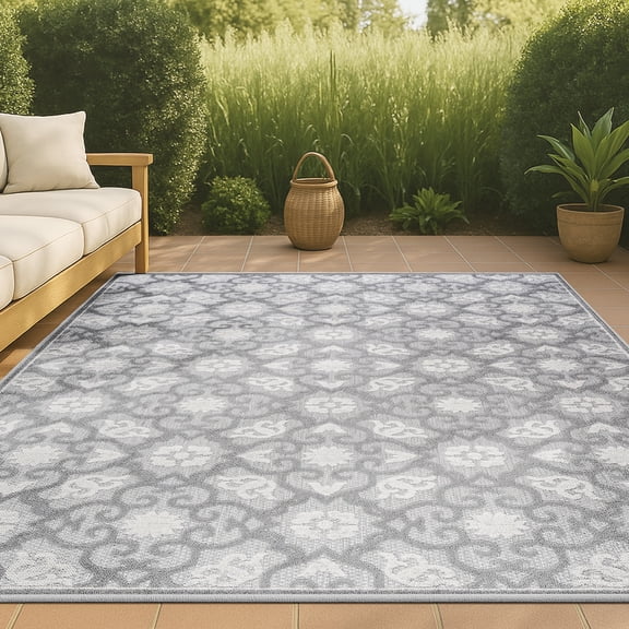 JONATHAN Y AMALFI COAST 5 x 8 Area Rug, Gallia Tile Trellis - Light Gray/Ivory, AMC107A-5