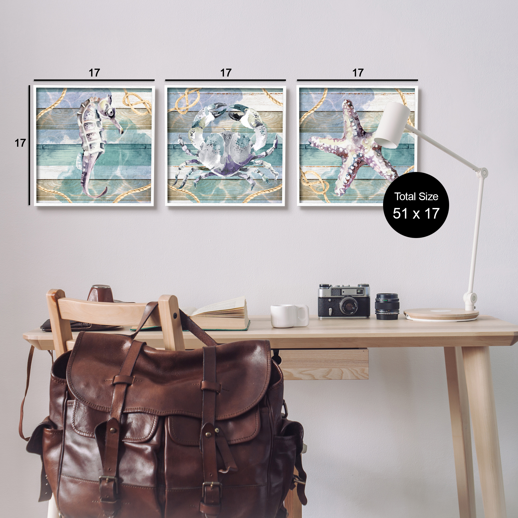 Stupell Industries Sea Life Plank Pattern Animals & Insects Painting White Framed Art Print Wall Art, 17 x 17, Set of 3