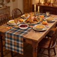 thumbnail image 2 of Orange Blue Plaid Table Runner - 48 Inch Long Farmhouse Checkered Buffalo Fall Cotton and Linen Blended Dress Scarves Farmhouse Table Runner for Kitchen Dining, Coffee Table, 13" x 48", 2 of 8