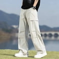 thumbnail image 6 of Mens Straight Leg Baggy Pants Multi-Pocket Elastic Waist Cargo Pants Casual Outdoors Gray 3XL, 6 of 8