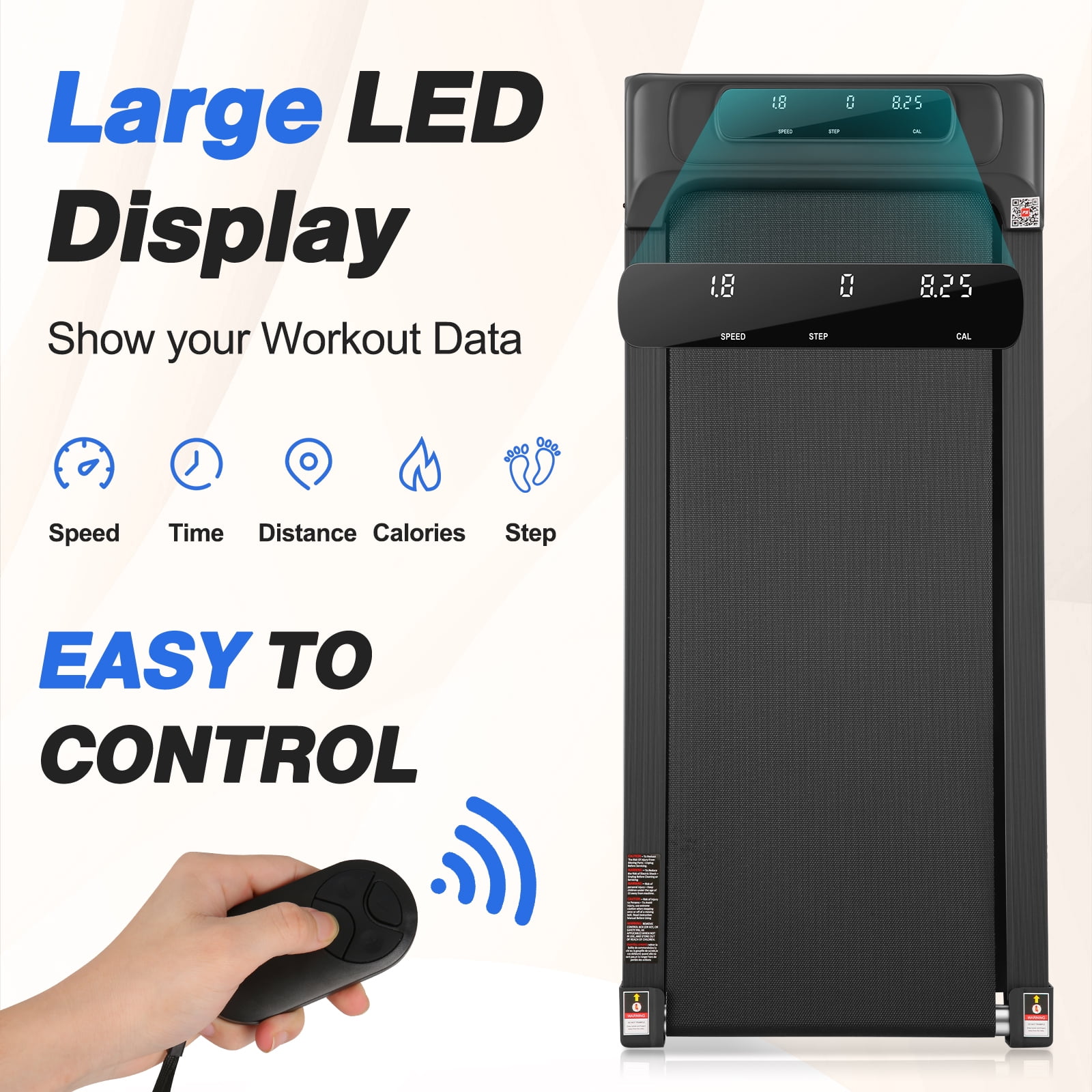 Under Desk 2.5HP Treadmill Smart Remote LED Display 300lbs Capacity Walmart