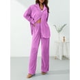 thumbnail image 3 of Coduop Women Long Sleeve Button Down Shirt High Waist Wide Leg Trousers Outfits Plus Size, 3 of 5