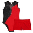thumbnail image 5 of Niños Niñas brillantes diamantes de imitación Ballet Biketard traje de baile gimnasia Ballet Jersey camiseta sin mangas leotardo mono con pantalones cortos conjunto, 5 of 5