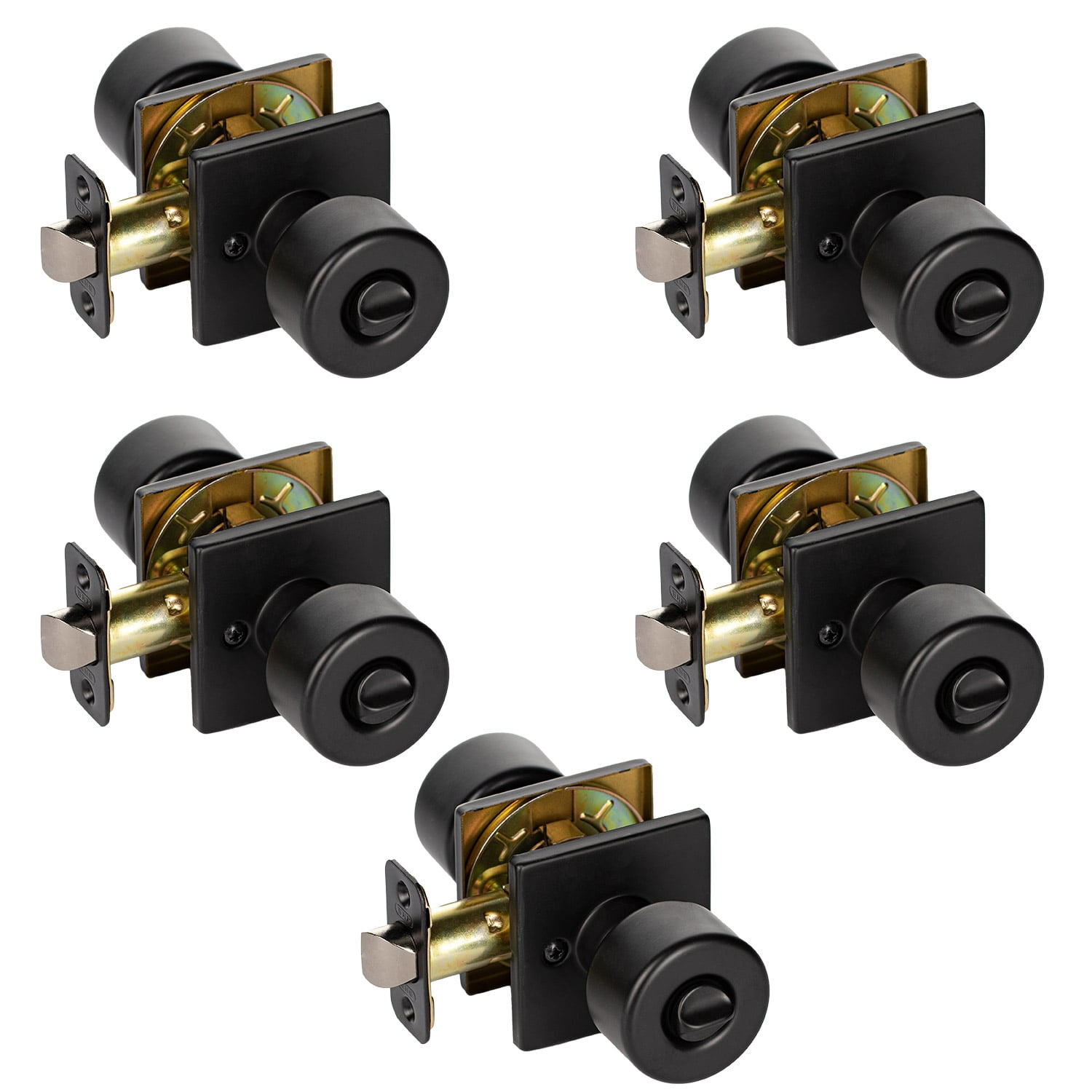 PRO 5Pack Modern Designer Flat Bed/Bath Privacy Door Knob with Square