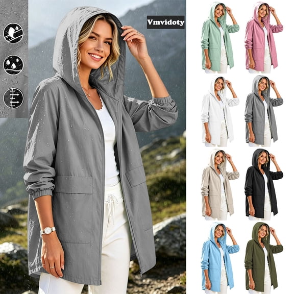 Vmvidoty Women's and Women's Plus Full Zip Up Active Jacket Hooded Workout Jacket with Pockets Dark Gray L