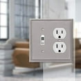thumbnail image 2 of Amerelle 77TDBN Moderne Wallplate 1 Toggle / 1 Duplex Cast Metal Brushed Nickel 1-Pack, 2 of 7